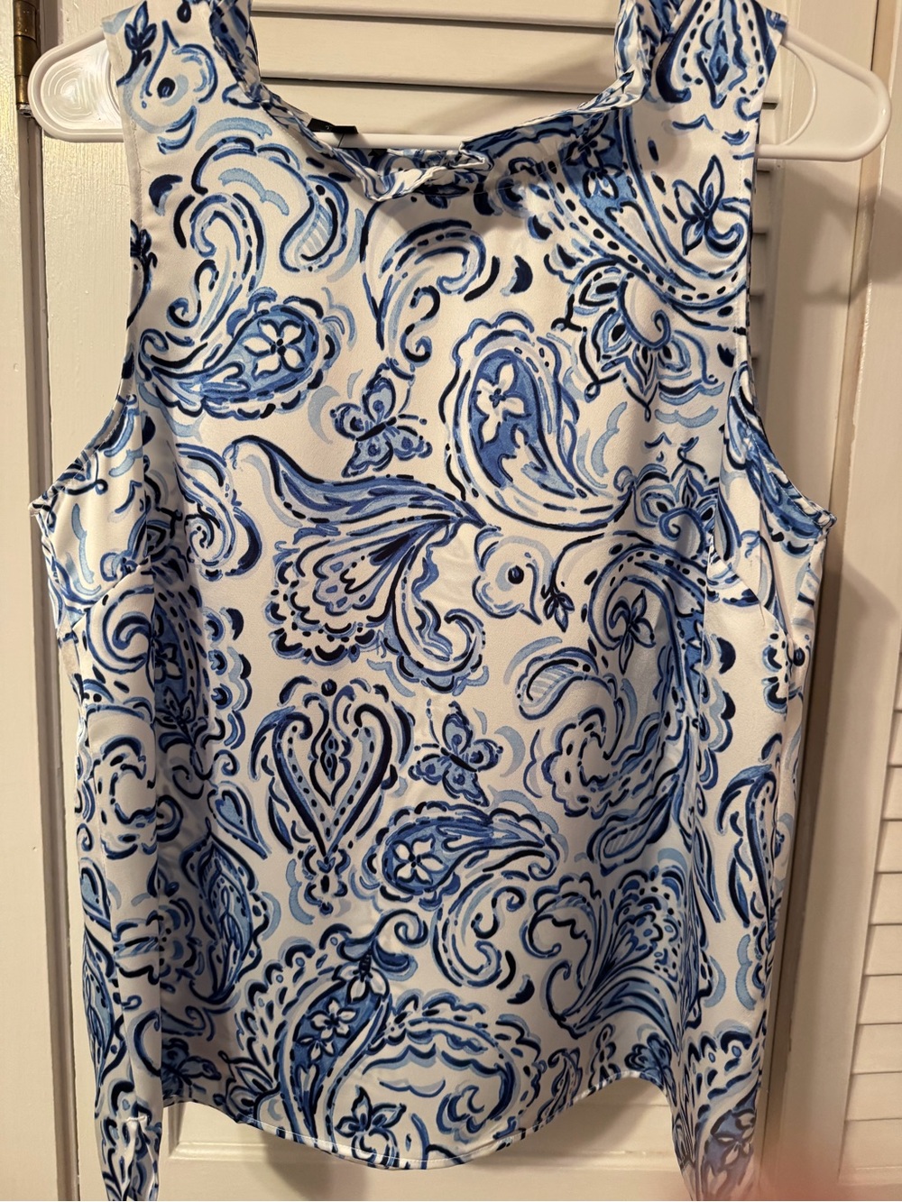 Talbots White Sleeveless Blouse with Blue Paisley Print